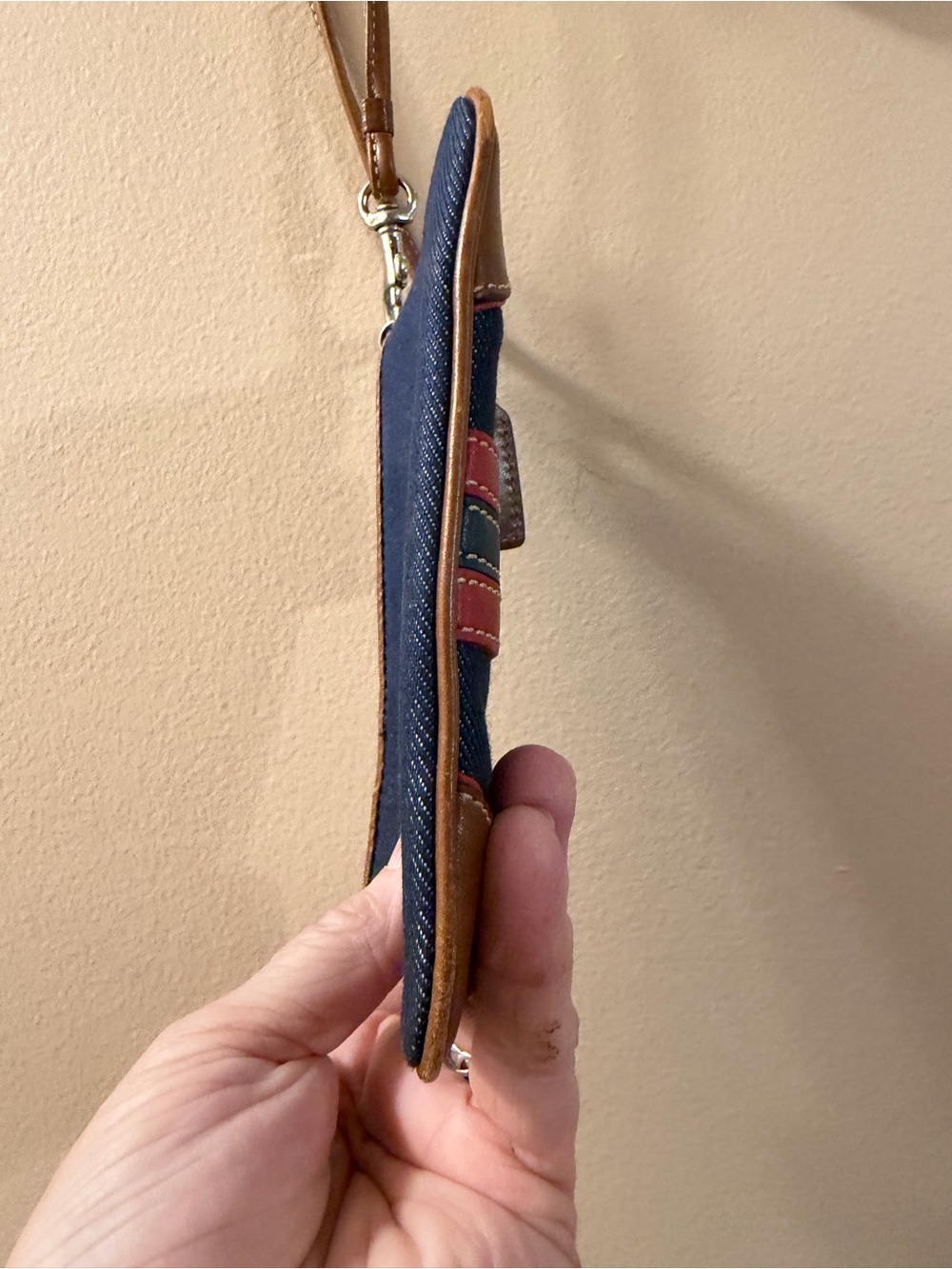 Coach Vintage 2003 Denim Wristlet with Red & Navy Stripes - Picture 3 of 4